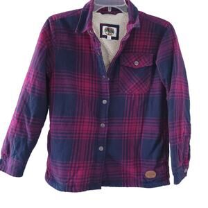 Outdoor Kids Plaid Shacket Jacket XL Girls Pink Blue, Sherpa Lined, Button Down
